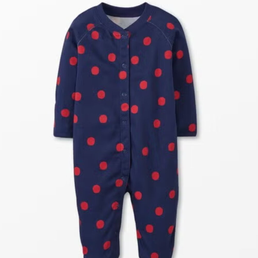Hanna Anderson_ Baby Footie Pima Cotton_ Red Dots On Navy